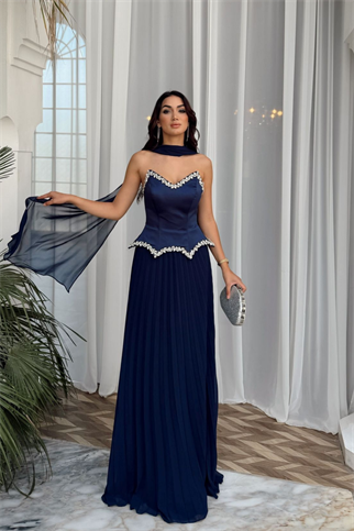 Çisem Straplez İşleme Etek Şifon Abiye 1187