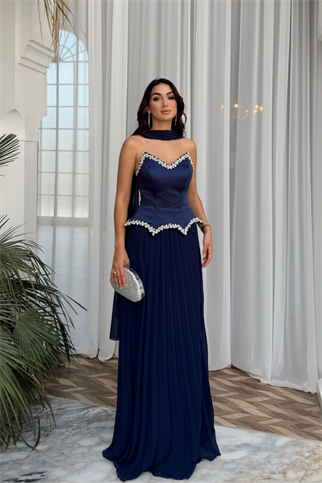 Çisem Straplez İşleme Etek Şifon Abiye 1187