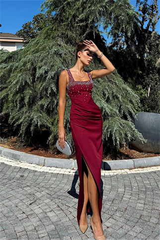Clark Kare Yaka İşleme Detay Abiye 9367 BORDO