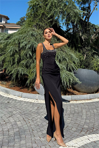 Clark Kare Yaka İşleme Detay Abiye 9367 SİYAH