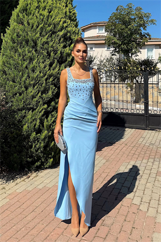 Clark Kare Yaka İşleme Detay Abiye 9367 BEBE MAVİSİ