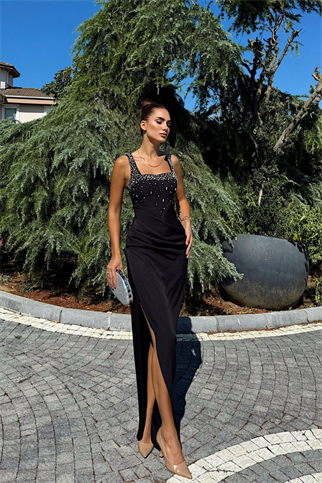 Clark Kare Yaka İşleme Detay Abiye 9367 SİYAH
