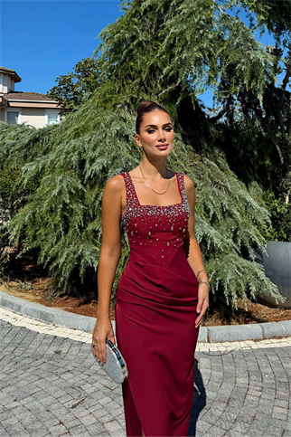 Clark Kare Yaka İşleme Detay Abiye 9367 BORDO