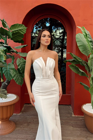 Dafne Straplez Ön Detay Abiye 4688 BEYAZ