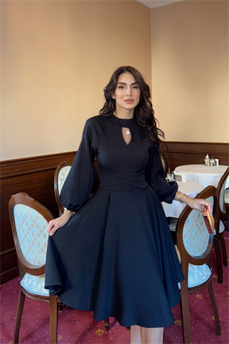 Damla Detay Elbise SİYAH