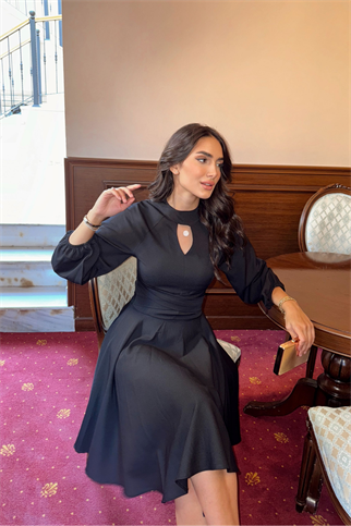 Damla Detay Elbise SİYAH