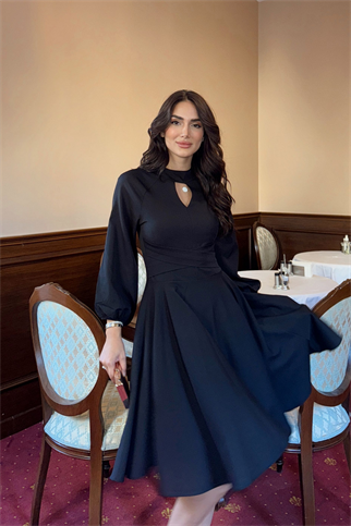 Damla Detay Elbise SİYAH