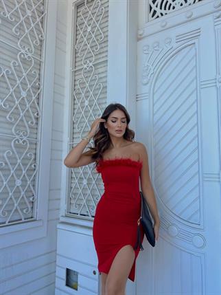 Darell Otriş Detay Elbise 582408 KIRMIZI