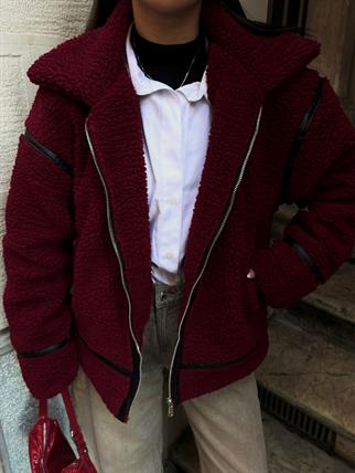 Dean Kürklü Biker Ceket 20037 BORDO