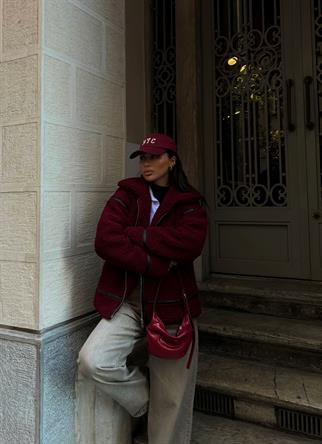 Dean Kürklü Biker Ceket 20037 BORDO