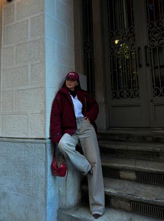 Dean Kürklü Biker Ceket 20037 BORDO