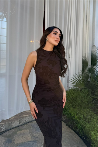 Defne Baskı Detay Midi Elbise 7253