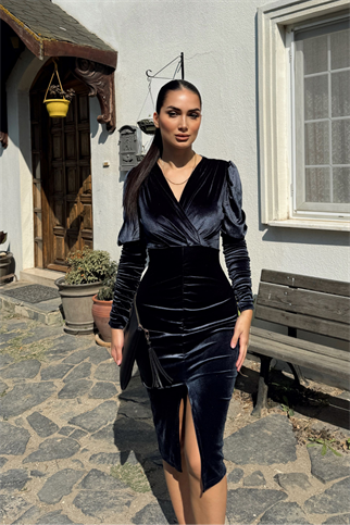 Defy Tasarım Kadife Elbise 582022 ANTRASİT