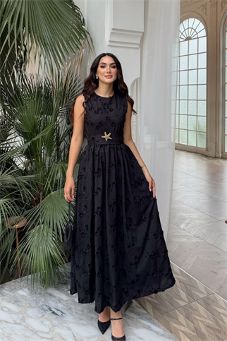 Deniz Poplin Kumaş Kolsuz Midi Elbise 8456