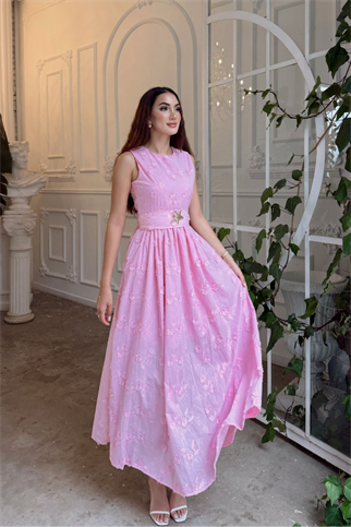 Deniz Poplin Kumaş Kolsuz Midi Elbise 8456