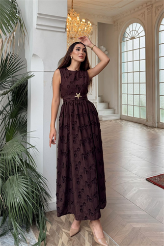 Deniz Poplin Kumaş Kolsuz Midi Elbise 8456