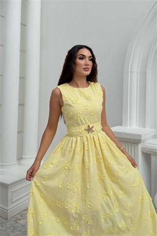 Deniz Poplin Kumaş Kolsuz Midi Elbise 8456