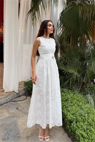 Deniz Poplin Kumaş Kolsuz Midi Elbise 8456