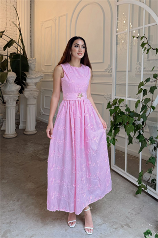 Deniz Poplin Kumaş Kolsuz Midi Elbise 8456