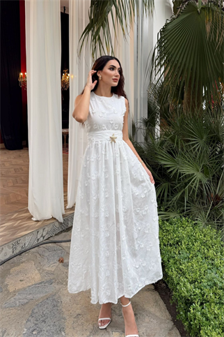 Deniz Poplin Kumaş Kolsuz Midi Elbise 8456