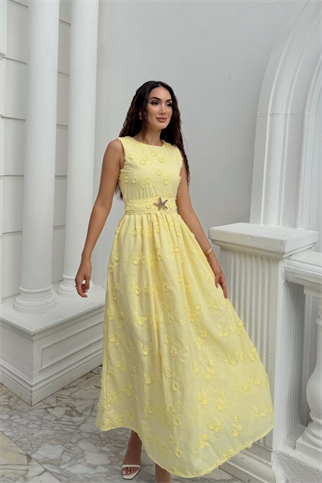 Deniz Poplin Kumaş Kolsuz Midi Elbise 8456