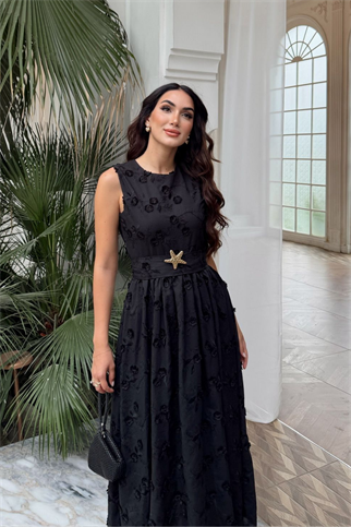 Deniz Poplin Kumaş Kolsuz Midi Elbise 8456