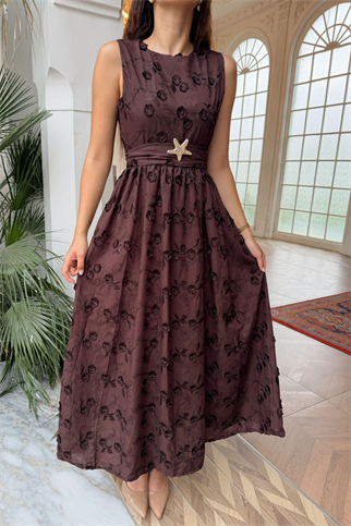 Deniz Poplin Kumaş Kolsuz Midi Elbise 8456