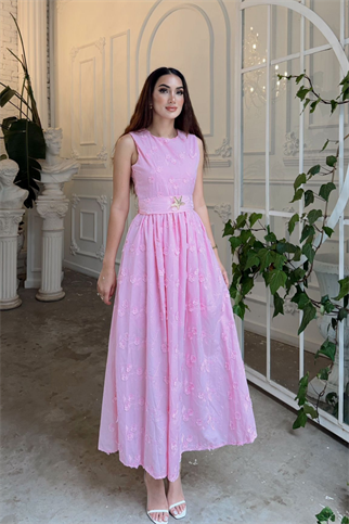 Deniz Poplin Kumaş Kolsuz Midi Elbise 8456