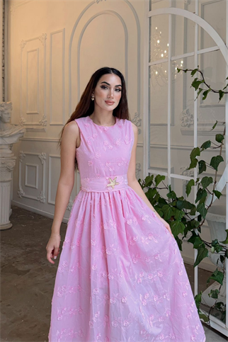 Deniz Poplin Kumaş Kolsuz Midi Elbise 8456
