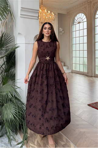 Deniz Poplin Kumaş Kolsuz Midi Elbise 8456