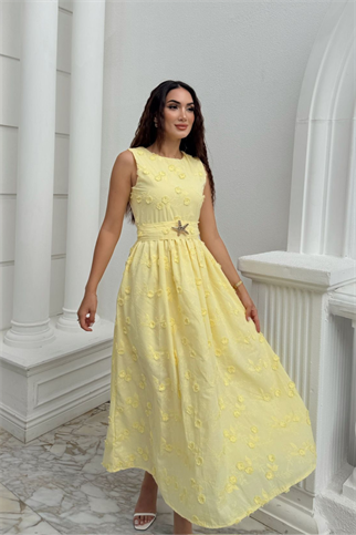Deniz Poplin Kumaş Kolsuz Midi Elbise 8456