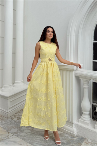 Deniz Poplin Kumaş Kolsuz Midi Elbise 8456