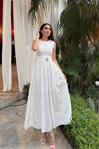 Deniz Poplin Kumaş Kolsuz Midi Elbise 8456