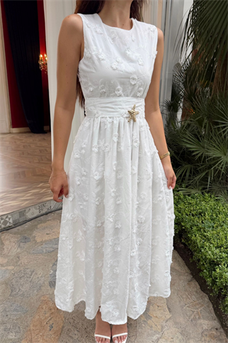 Deniz Poplin Kumaş Kolsuz Midi Elbise 8456