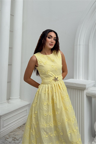 Deniz Poplin Kumaş Kolsuz Midi Elbise 8456