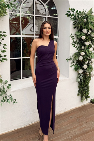 Devy Tek Omuz Yırtmaç Detay Maxi Elbise MOR