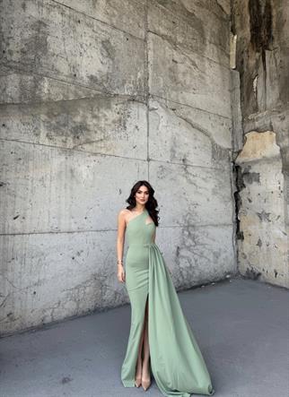 Diva Kuyruklu Yırtmaçlı Abiye 582475 MİNT YEŞİLİ 