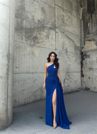 Diva Kuyruklu Yırtmaçlı Abiye 582475 SAKS MAVİSİ