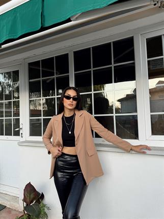Dökümlü Slim Fit Kruvaze Blazer Ceket 3236 TABA