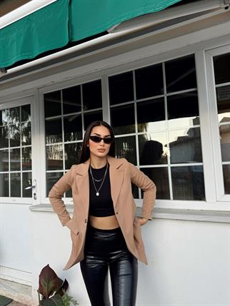 Dökümlü Slim Fit Kruvaze Blazer Ceket 3236 TABA