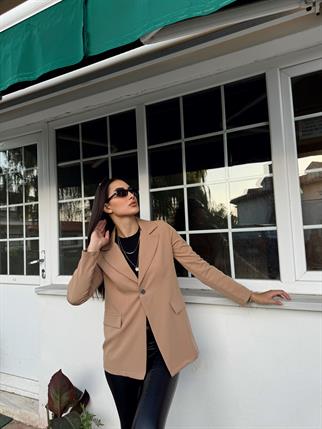 Dökümlü Slim Fit Kruvaze Blazer Ceket 3236 TABA