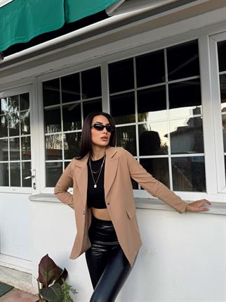 Dökümlü Slim Fit Kruvaze Blazer Ceket 3236 TABA