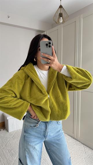 Drake Kapüşonlu Peluş Ceket 1243 YAĞ YEŞİLİ