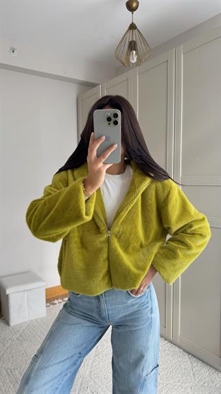 Drake Kapüşonlu Peluş Ceket 1243 YAĞ YEŞİLİ