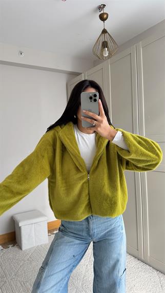 Drake Kapüşonlu Peluş Ceket 1243 YAĞ YEŞİLİ