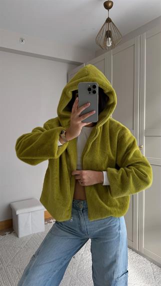 Drake Kapüşonlu Peluş Ceket 1243 YAĞ YEŞİLİ