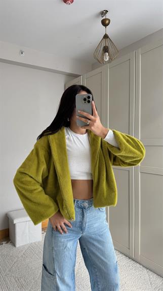 Drake Kapüşonlu Peluş Ceket 1243 YAĞ YEŞİLİ