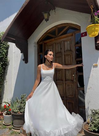 Drew Etek Ucu Asimetrik Kıvrımlı Midi Boy Elbise 9326 BEYAZ