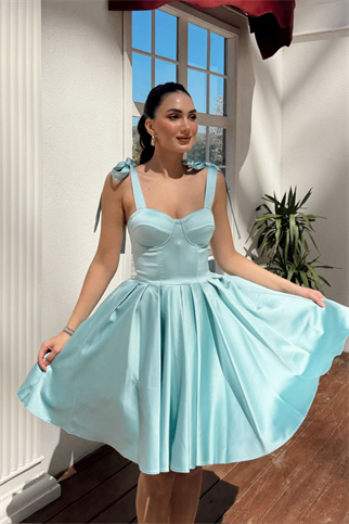 Elçin Balon Etek Askı Kurdele Mini  Elbise 1004