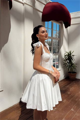 Elçin Balon Etek Askı Kurdele Mini  Elbise 1004